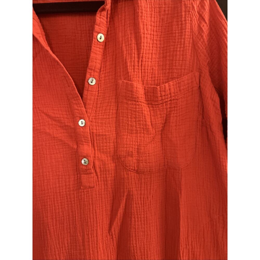 J. Jill Women's Solid Orange Cotton Dress Size M Oversized Pockets 3/4 Sleeve - Picture 3 of 8